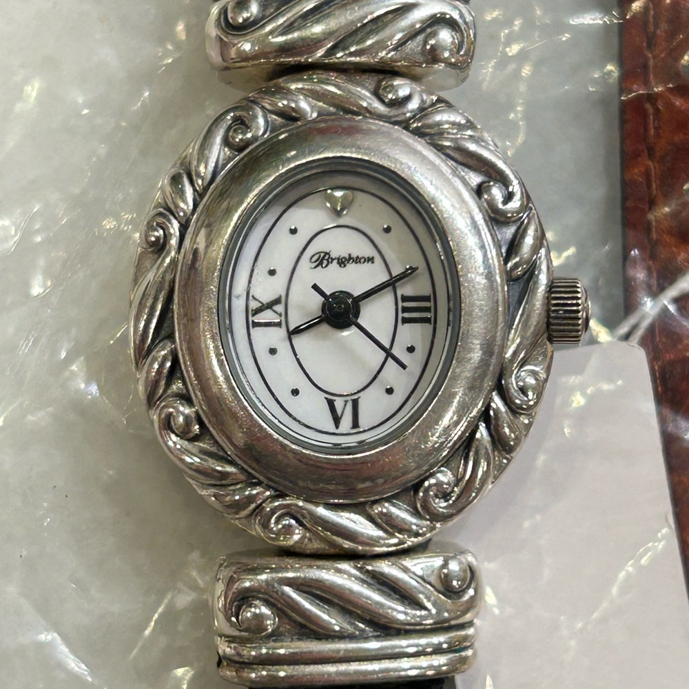 Vintage Brighton Paris analog watch Oval Silver Brown/Black Reversible Band